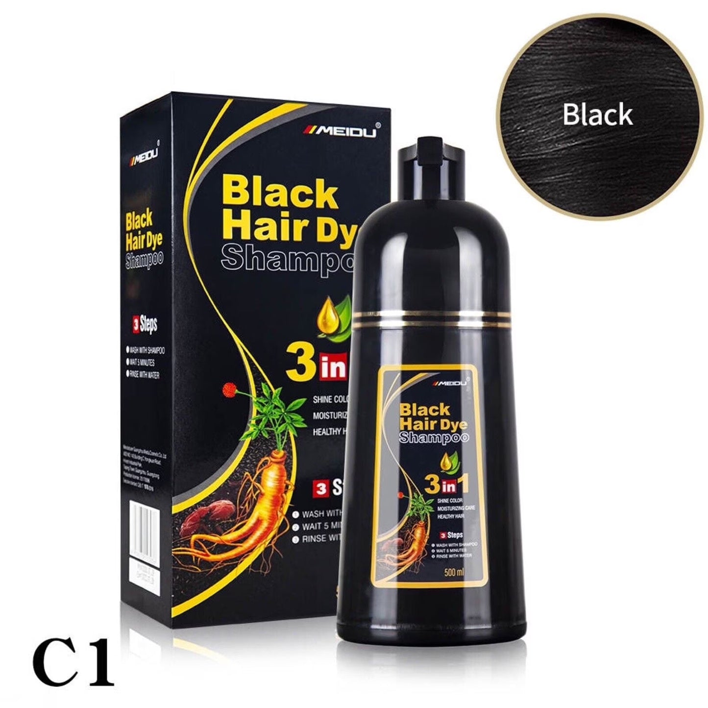 3 In 1 Black Hair Dye Shampoo